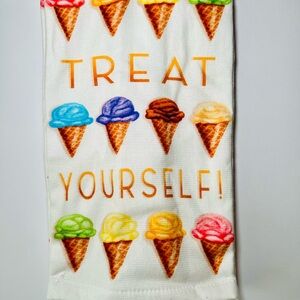 2 Treat Yourself Ice Cream Cones Kitchen Towels Different Flavors Scoops